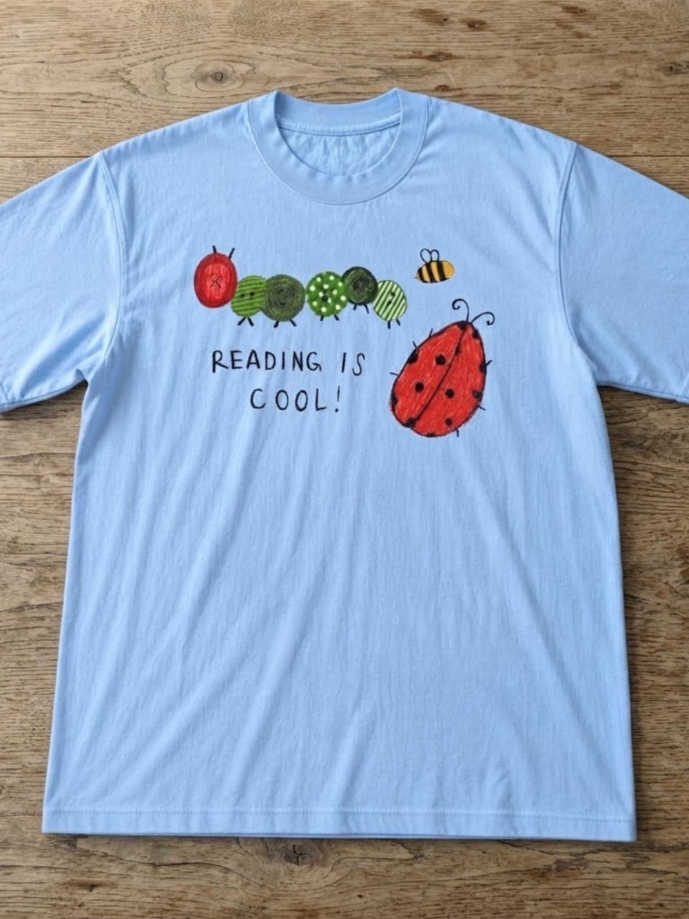 Gildan Light Blue Kids' 'Reading Is Cool' Graphic Tee with Red Ladybug